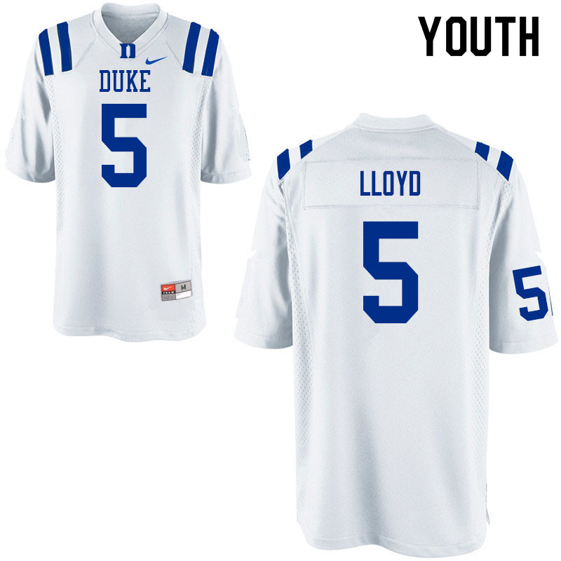 Youth #5 Johnathan Lloyd Duke Blue Devils College Football Jerseys Sale-White - Click Image to Close